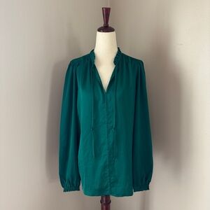 NWOT Loft Emerald Green Mixed Media Ruffle Blouse Large